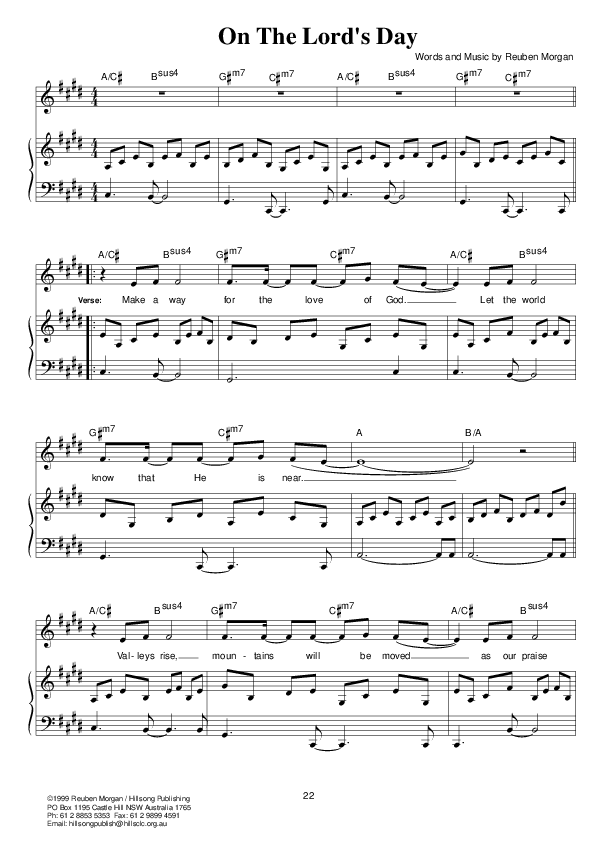 On The Lord's Day Lead & Piano (Hillsong UNITED)