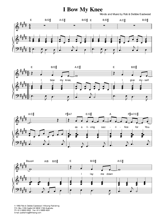 I Bow My Knee Piano/Vocal (Hillsong Worship)