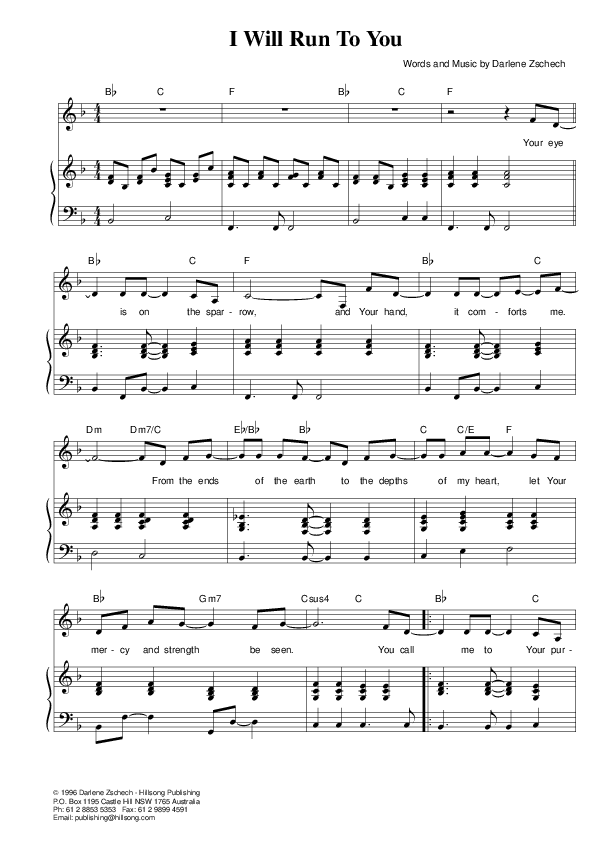 I Will Run To You Piano/Vocal (SATB) (Hillsong Worship)