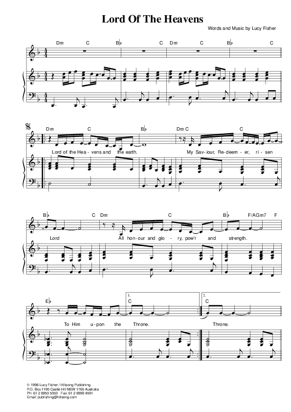 Lord Of The Heavens Lead & Piano (Hillsong Worship)