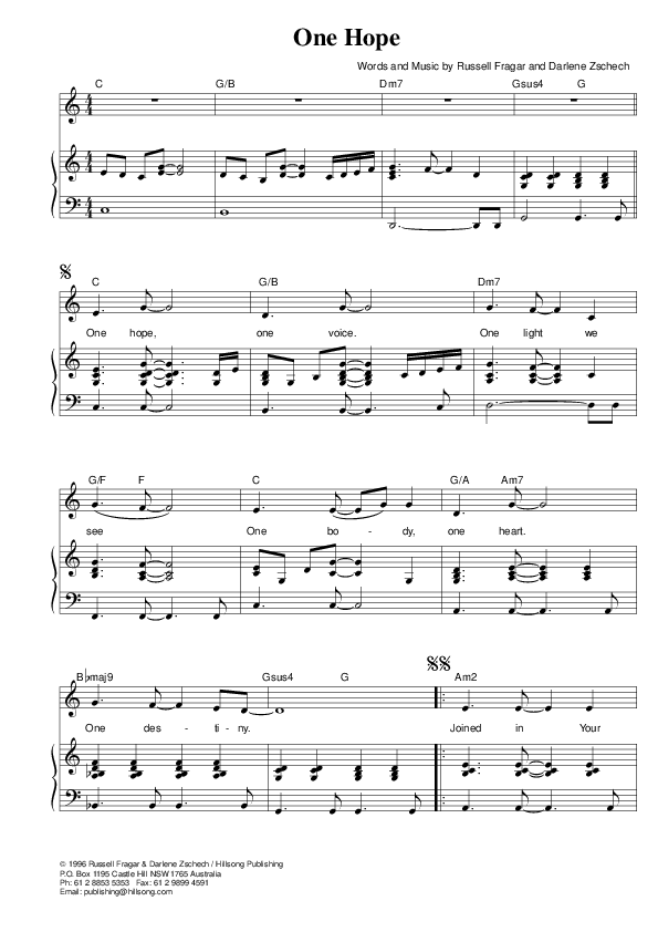 One Hope Piano/Vocal (Hillsong Worship)