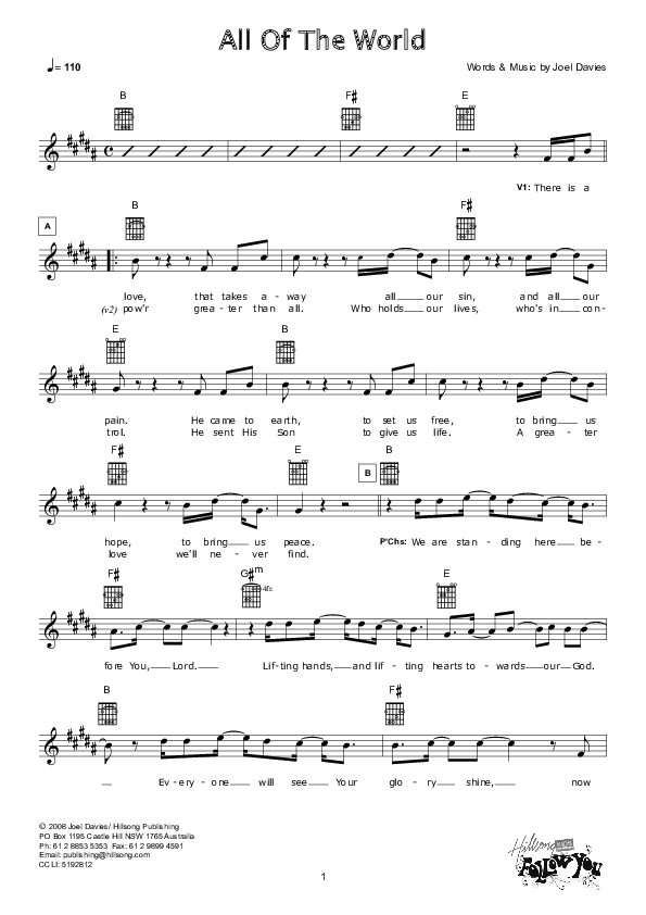 All Of The World Lead Sheet (Hillsong Kids)