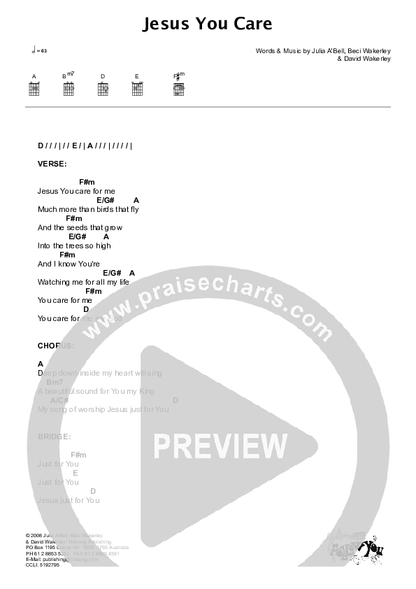 Jesus You Care Chord Chart (Hillsong Kids)