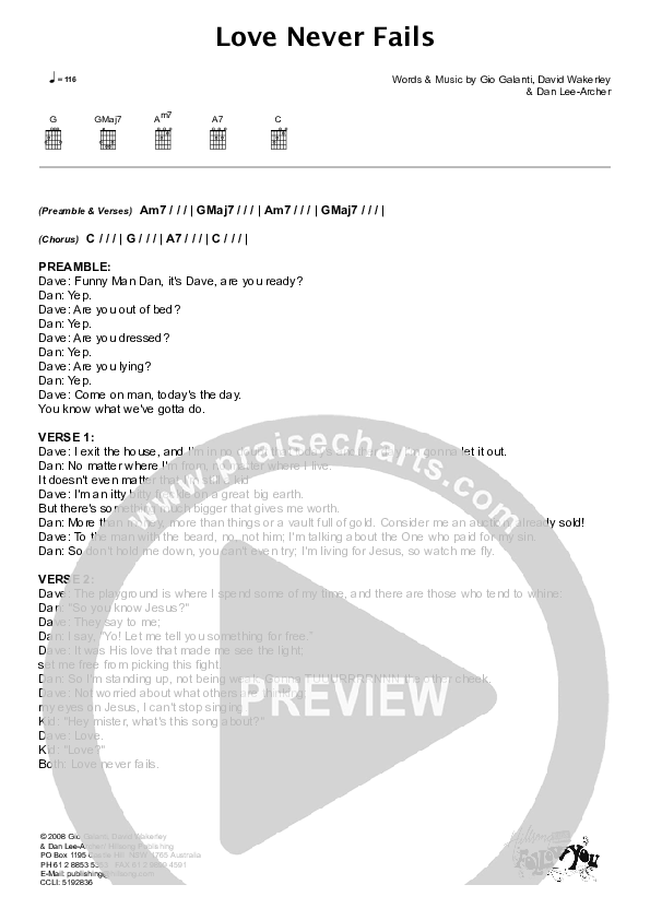 Love Never Fails Chord Chart (Hillsong Kids)