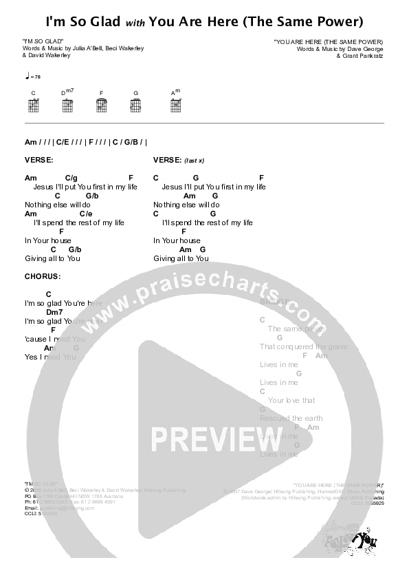 I'm So Glad (with You Are Here) Chord Chart (Hillsong Kids)
