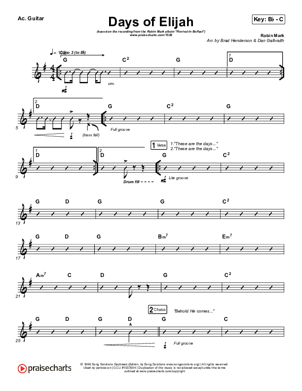 Days of Elijah Acoustic Guitar (Robin Mark)