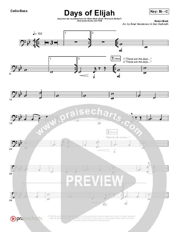 Days of Elijah Cello/Bass (Robin Mark)