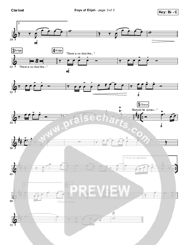 Days of Elijah Clarinet (Robin Mark)