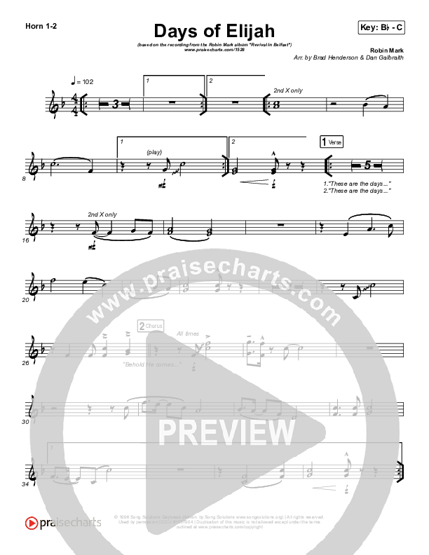 Days of Elijah French Horn 1/2 (Robin Mark)