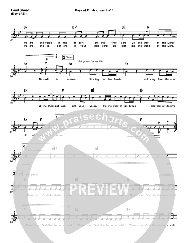 Days of Elijah Lead Sheet (Melody) (Robin Mark)