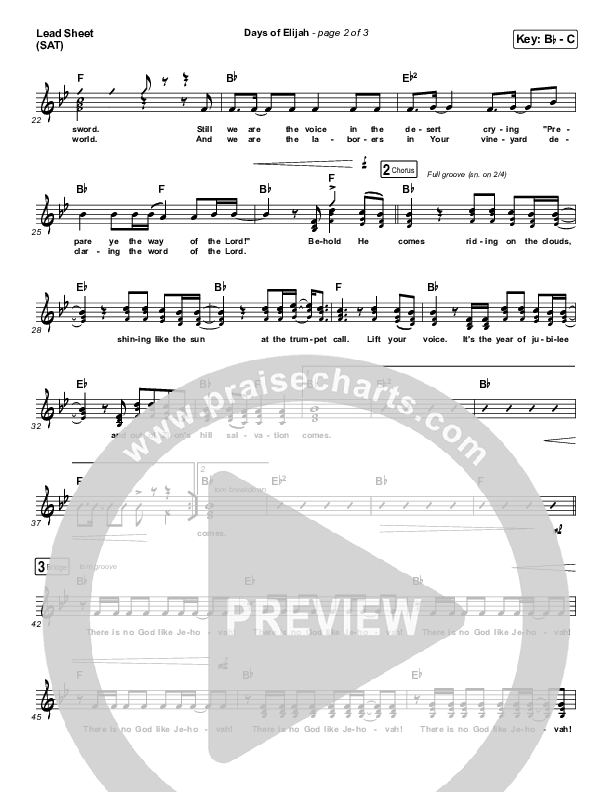 Days of Elijah Lead Sheet (SAT) (Robin Mark)