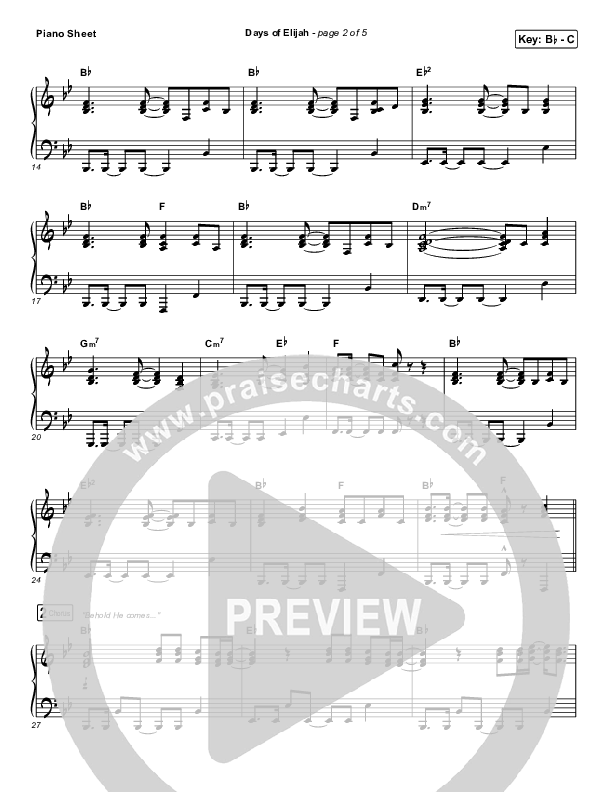 Days of Elijah Piano Sheet (Robin Mark)