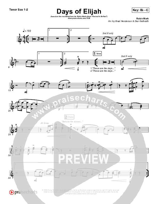 Days of Elijah Tenor Sax 1/2 (Robin Mark)