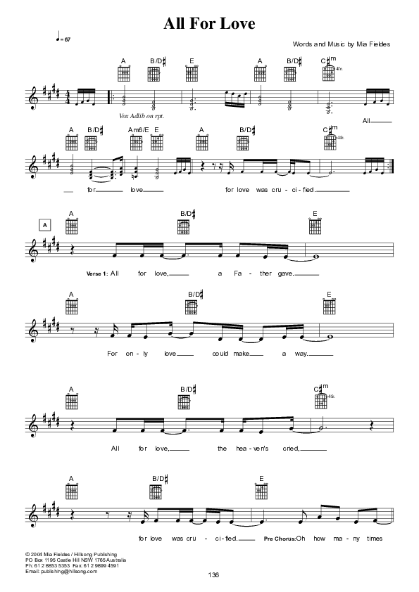 All For Love Lead Sheet (Hillsong Worship)