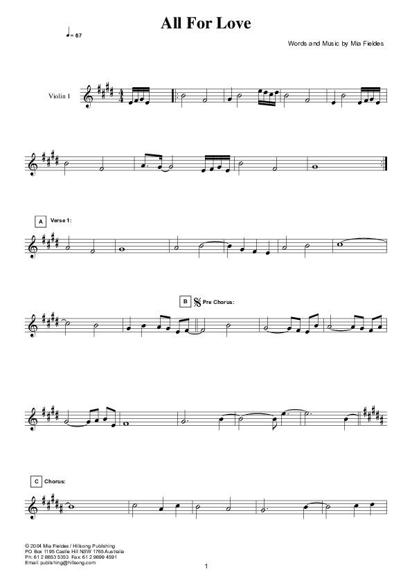 All For Love Violin 1 (Hillsong Worship)