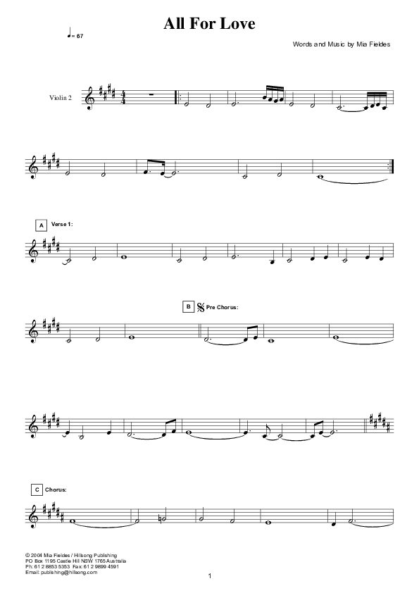 All For Love Violin 2 (Hillsong Worship)