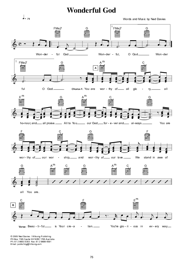 Wonderful God Lead Sheet (Hillsong Worship)
