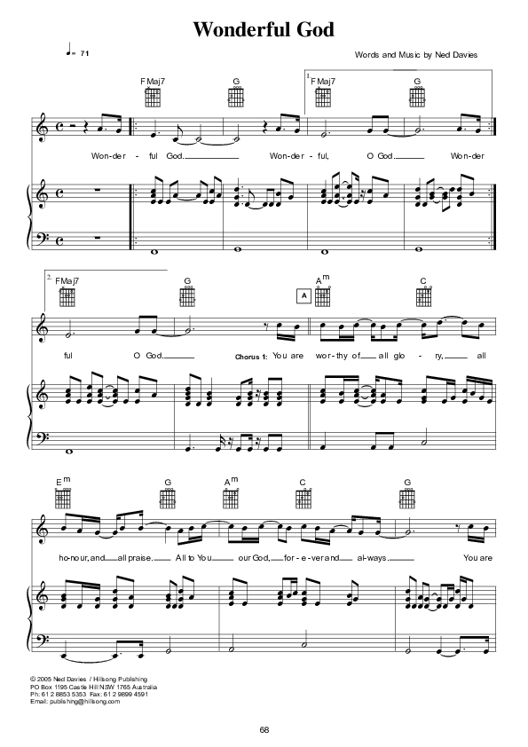 Wonderful God Piano/Vocal (Hillsong Worship)