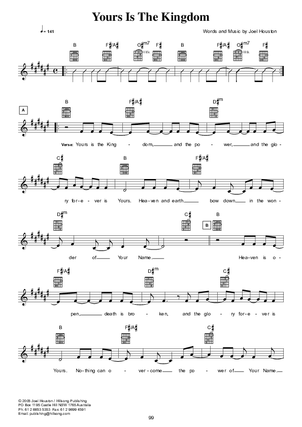 Yours Is The Kingdom Lead Sheet (Hillsong Worship)