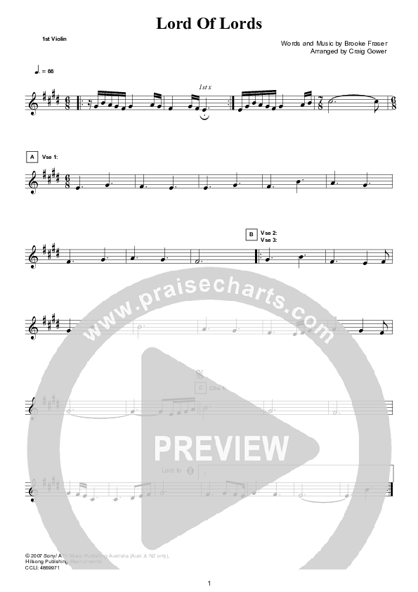 Lord Of Lords Violin 1 (Hillsong Worship)