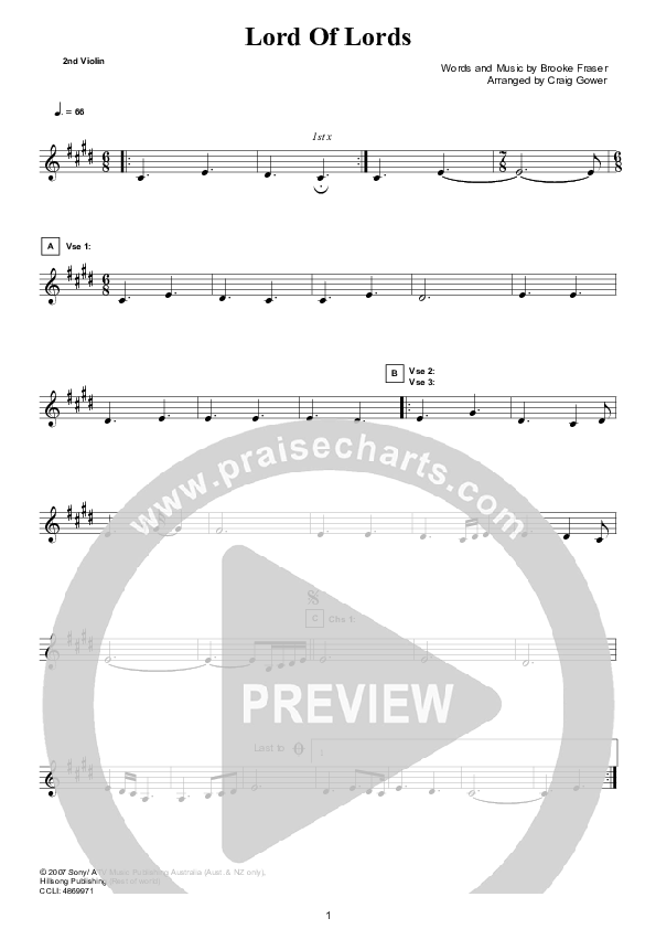 Lord Of Lords Violin 2 (Hillsong Worship)