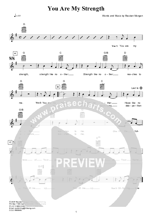 You Are My Strength Lead Sheet (Hillsong Worship)