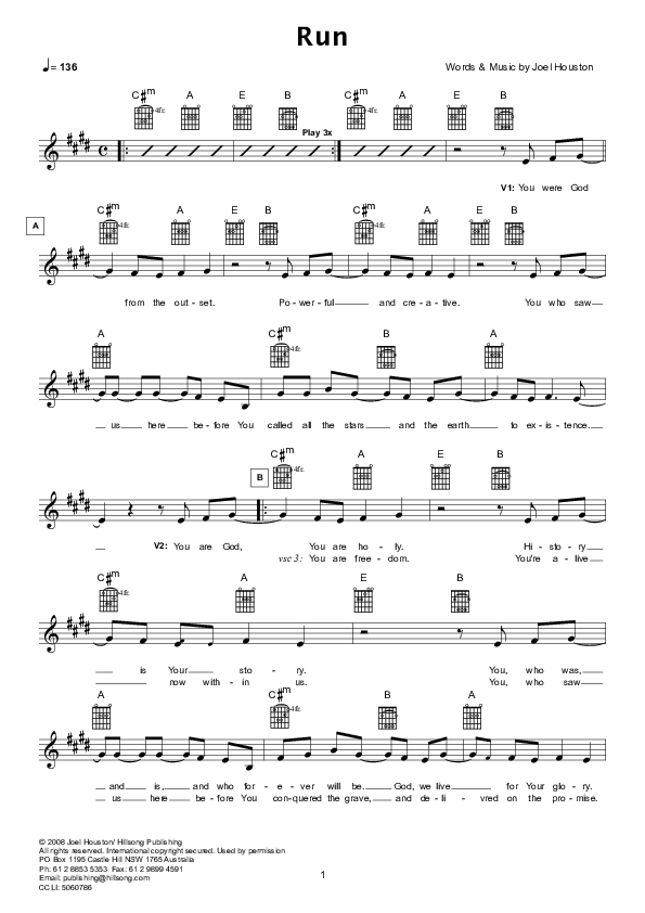 Run Lead Sheet (Hillsong Worship)