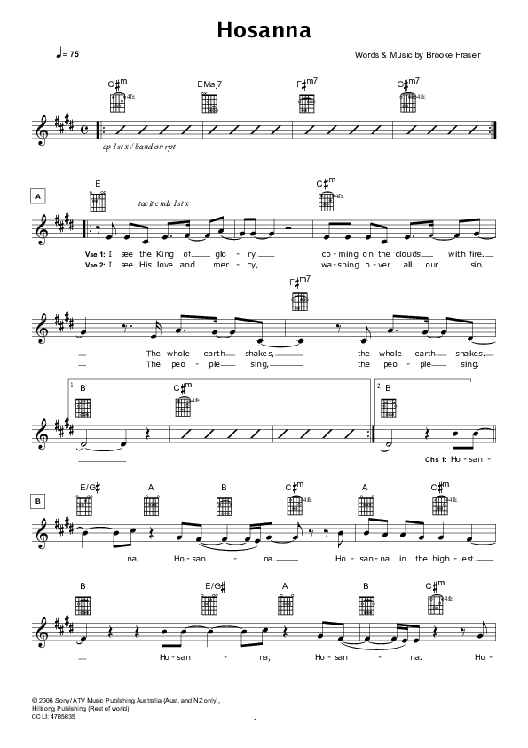 Hosanna Lead Sheet (Hillsong Worship)