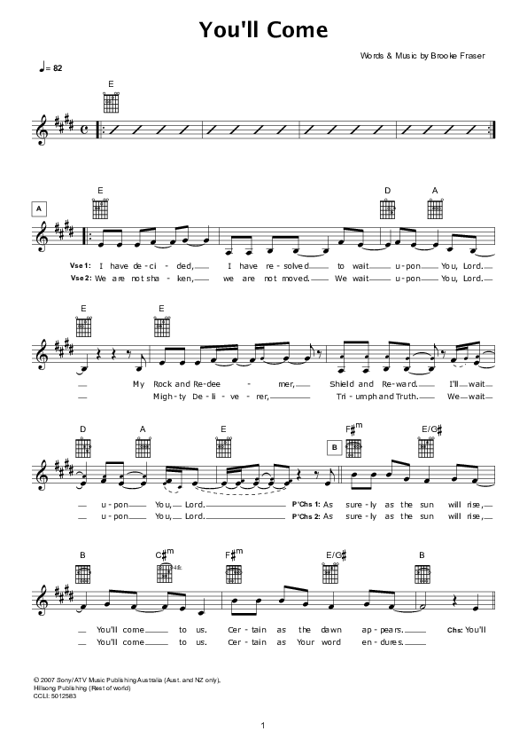You'll Come Lead Sheet (Hillsong Worship)