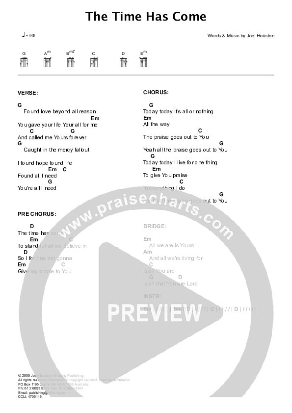 The Time Has Come Chord Chart (Hillsong Worship)