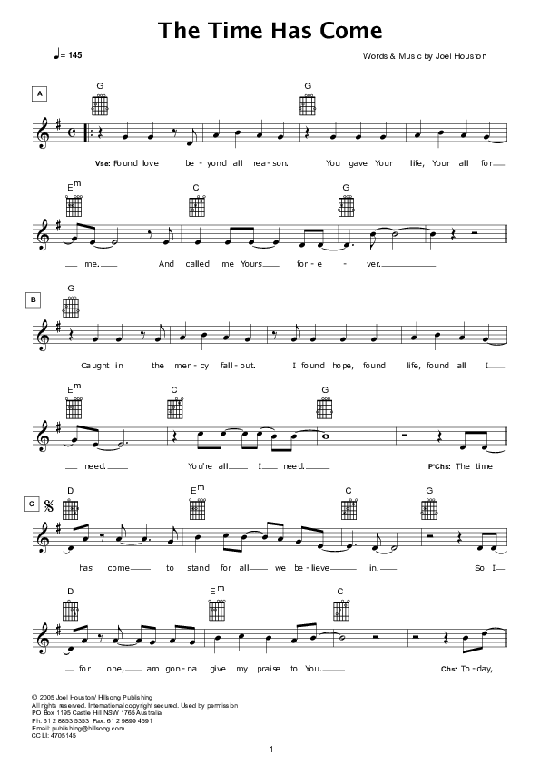 The Time Has Come Lead Sheet (Hillsong Worship)