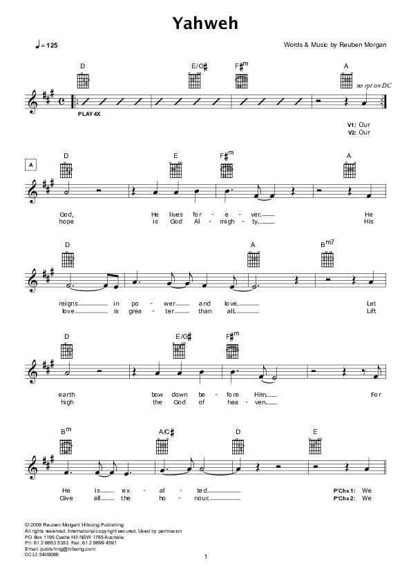 Yahweh Lead Sheet (Hillsong Worship)