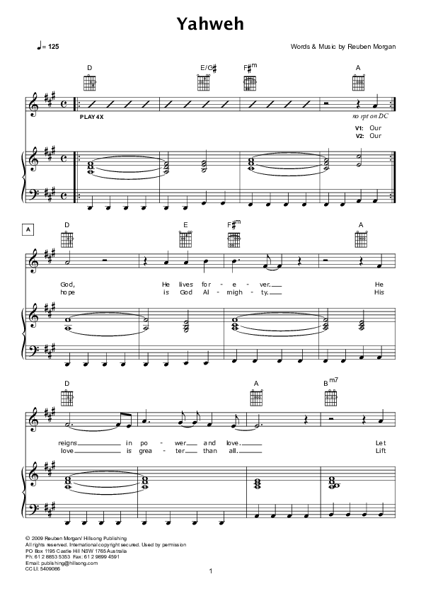 Yahweh Piano/Vocal (Hillsong Worship)