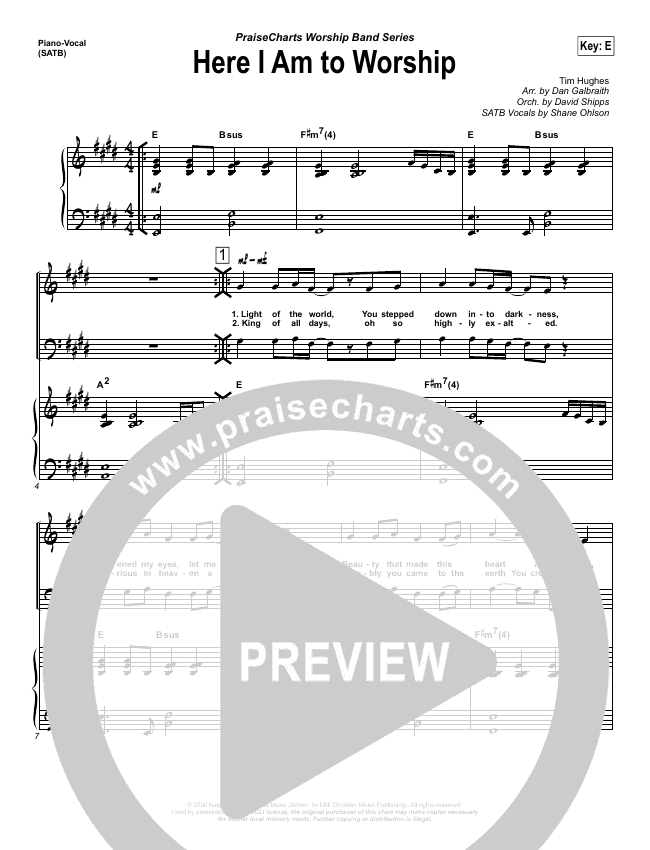 Here I Am To Worship Sheet Music PDF (Chris Tomlin / Passion ...