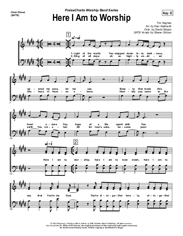 Here I Am To Worship Choir Vocals (SATB) (Chris Tomlin / Passion)