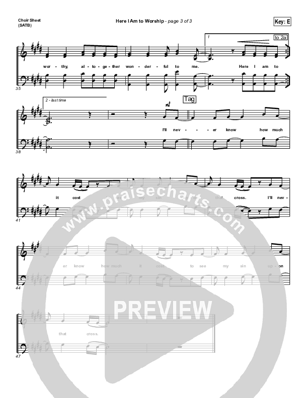 Here I Am To Worship Choir Vocals (SATB) (Chris Tomlin / Passion)