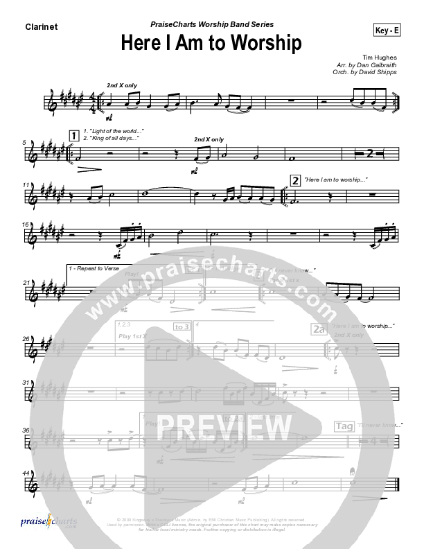 Here I Am To Worship Clarinet (Chris Tomlin / Passion)