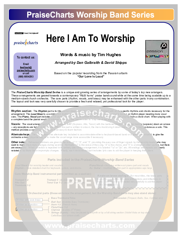 Here I Am To Worship Cover Sheet (Chris Tomlin / Passion)