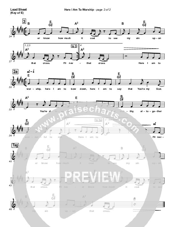 Here I Am To Worship Lead Sheet (Melody) (Chris Tomlin / Passion)