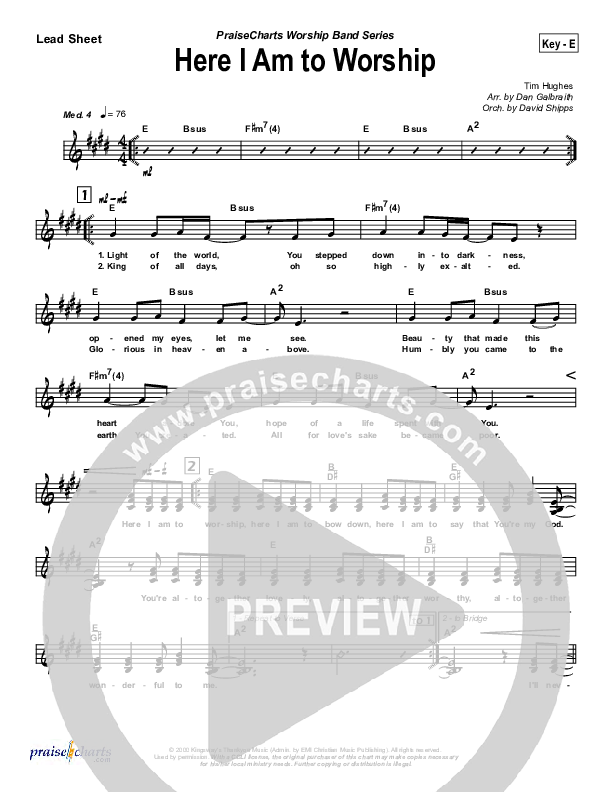 Here I Am To Worship Lead Sheet (SAT) (Chris Tomlin / Passion)