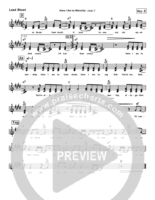 Here I Am To Worship Lead Sheet (SAT) (Chris Tomlin / Passion)