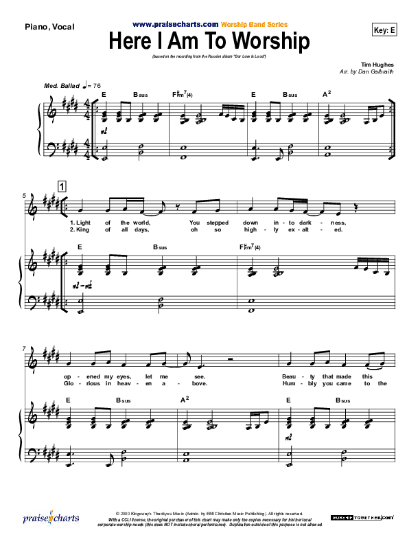 Here I Am To Worship Piano/Vocal (Chris Tomlin / Passion)