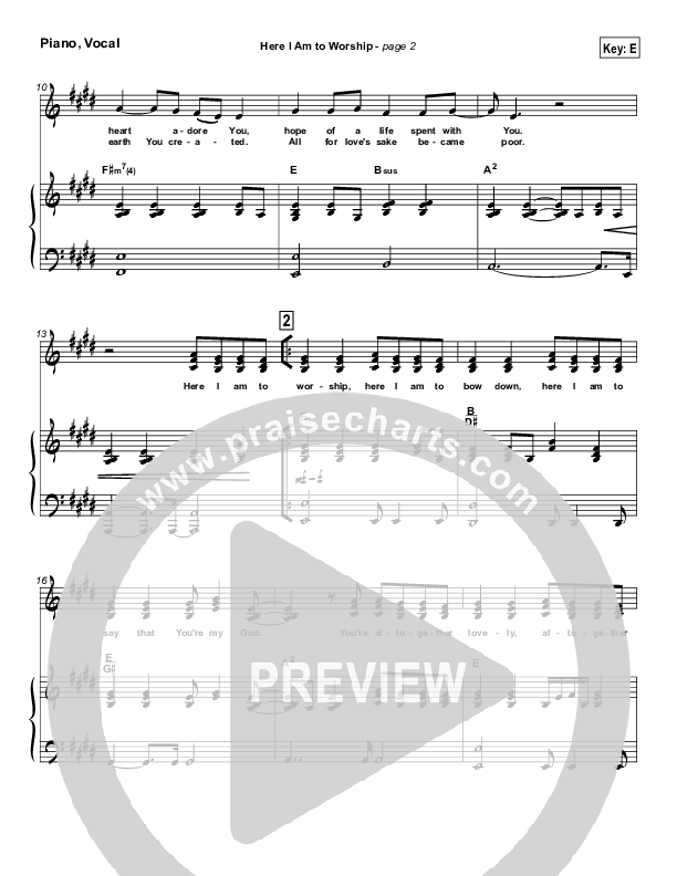 Here I Am To Worship Piano/Vocal (Chris Tomlin / Passion)