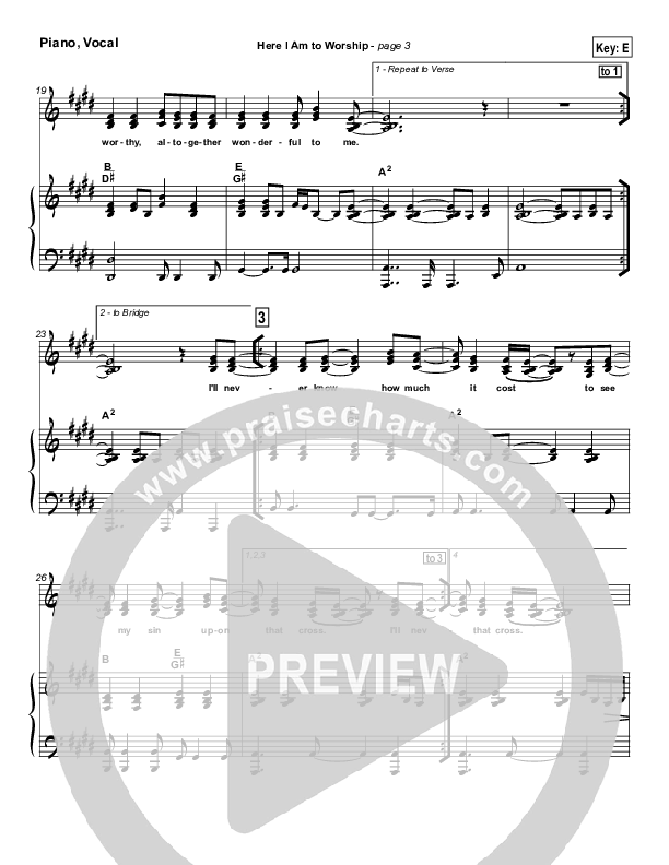 Here I Am To Worship Piano/Vocal (Chris Tomlin / Passion)