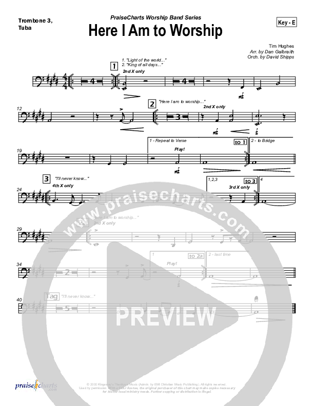 Here I Am To Worship Trombone 3/Tuba (Chris Tomlin / Passion)