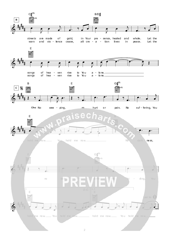 You Hold Me Now Lead Sheet (Hillsong Worship)