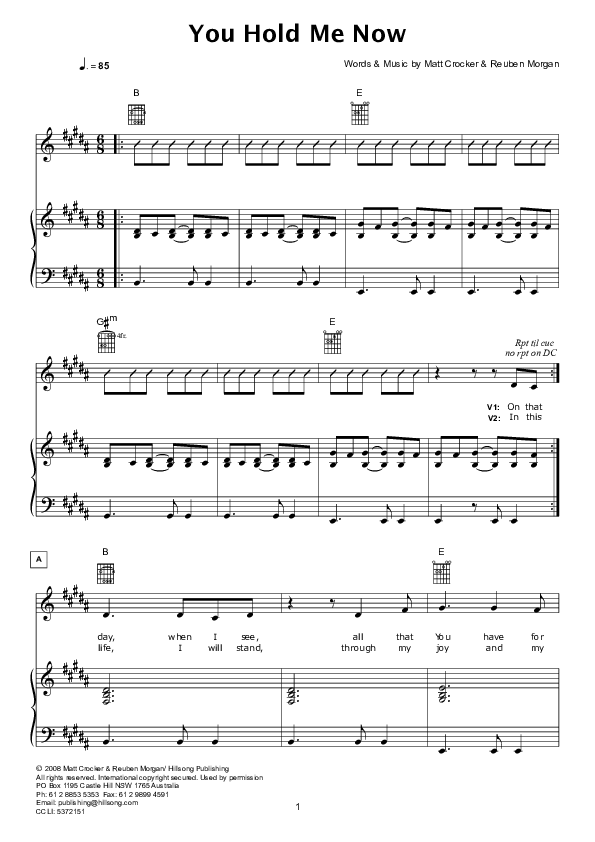 You Hold Me Now Lead & Piano (Hillsong Worship)