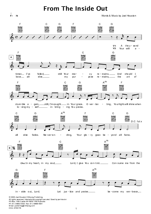 From The Inside Out Lead Sheet (Hillsong Worship)