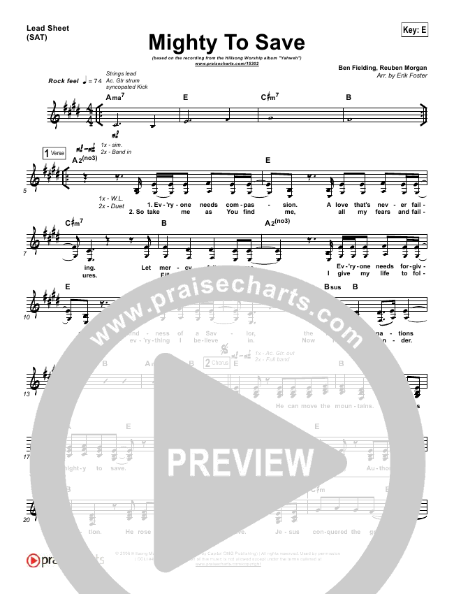 Mighty To Save Sheet Music PDF (Hillsong Worship) - PraiseCharts