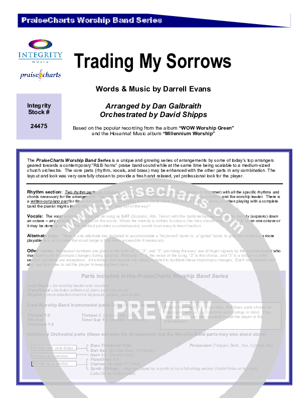 Trading My Sorrows Cover Sheet (Darrell Evans)
